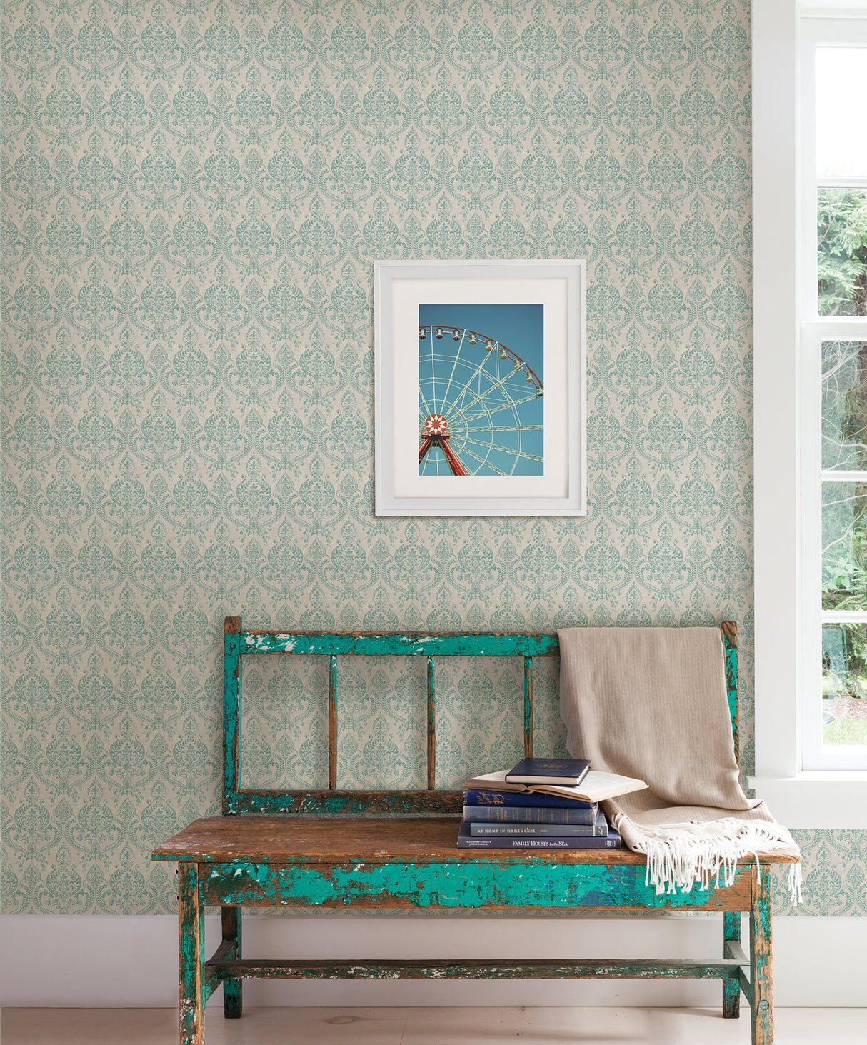 A-Street Prints 1014-001819 Waverly Turquoise Petite Damask Wallpaper