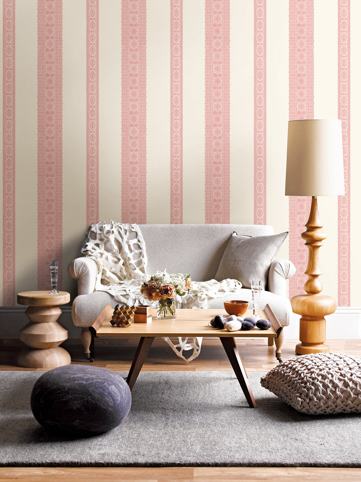 A-Street Prints 1014-001831 Brynn Pink Paisley Stripe Wallpaper