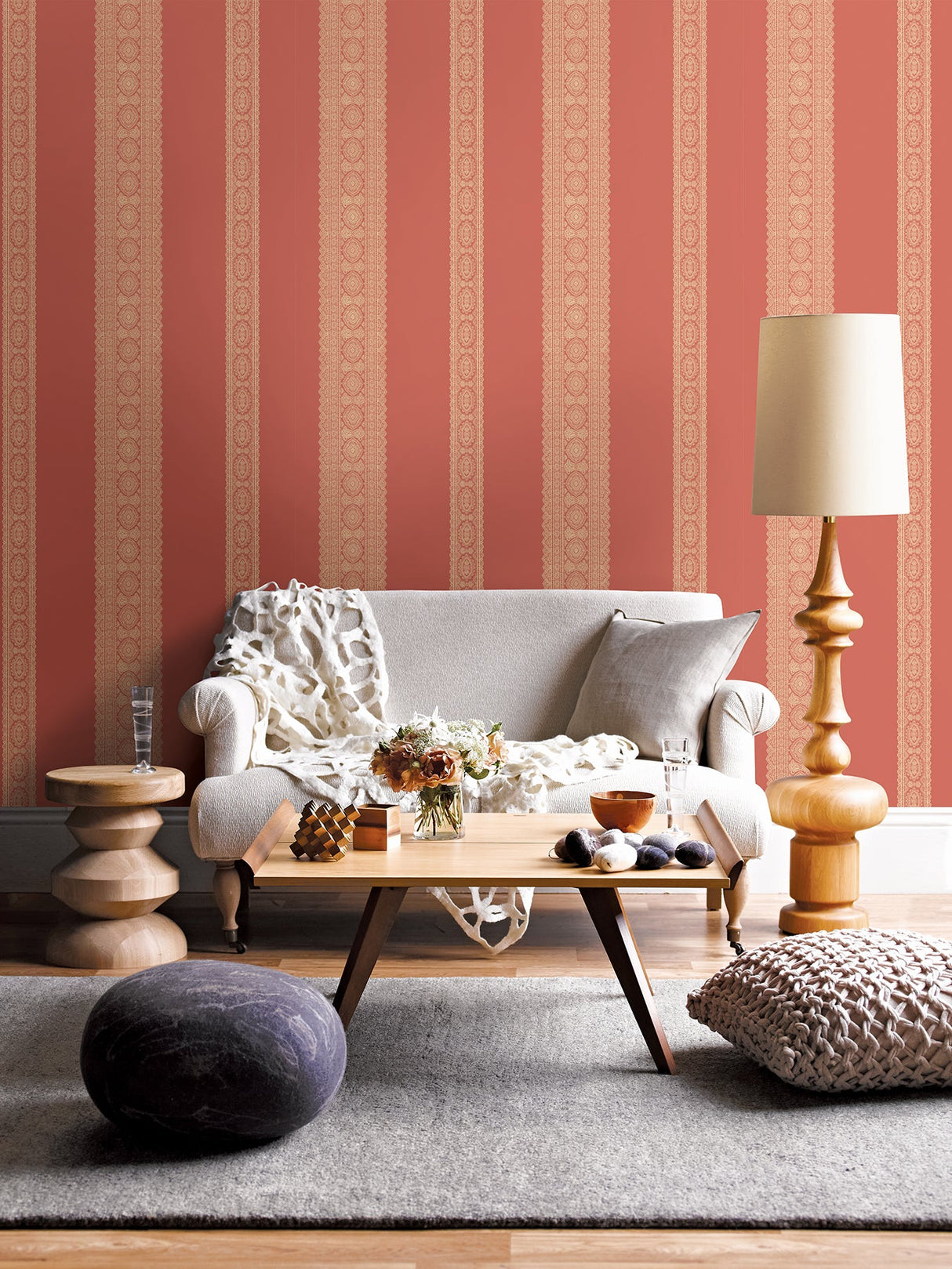 A-Street Prints 1014-001833 Brynn Coral Paisley Stripe Wallpaper