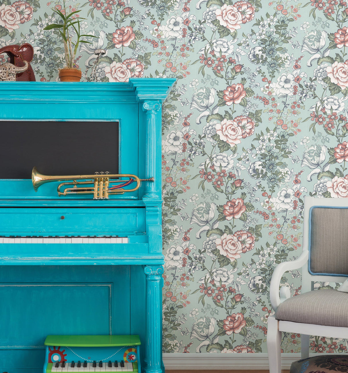 A-Street Prints 1014-001846 Ainsley Aqua Boho Floral Wallpaper