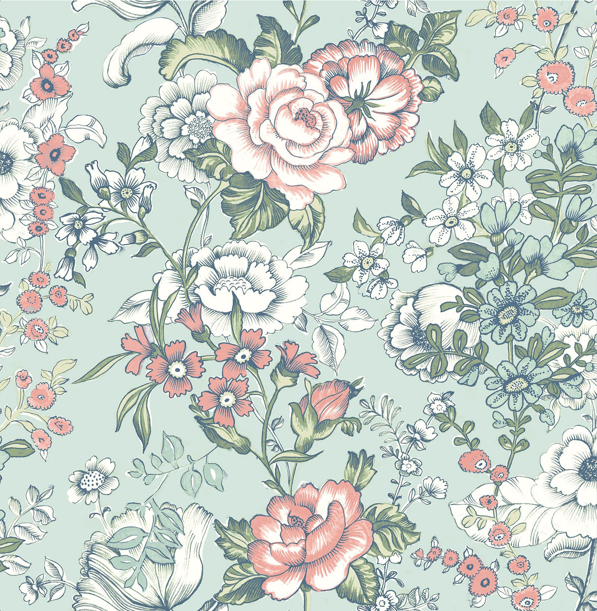 A-Street Prints 1014-001846 Ainsley Aqua Boho Floral Wallpaper