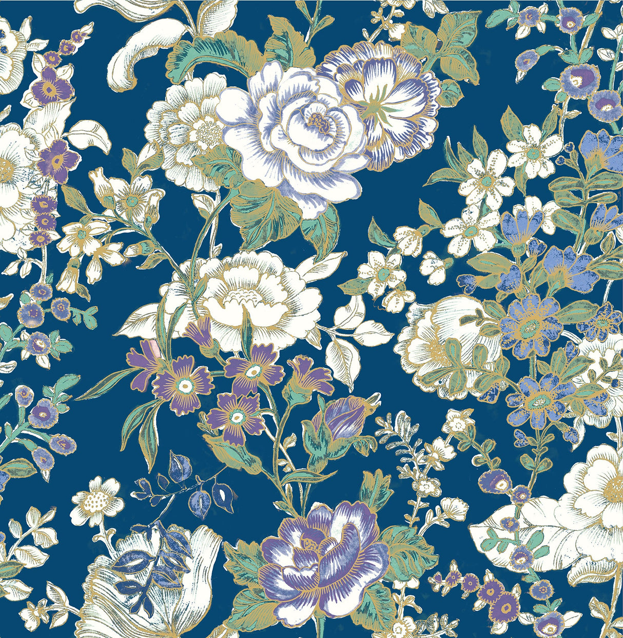 A-Street Prints 1014-001847 Ainsley Indigo Boho Floral Wallpaper