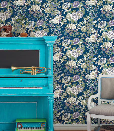 A-Street Prints 1014-001847 Ainsley Indigo Boho Floral Wallpaper