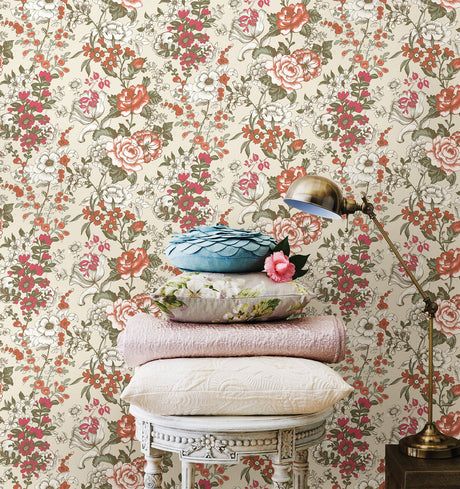 A-Street Prints 1014-001848 Ainsley Red Boho Floral Wallpaper