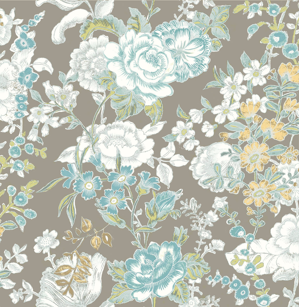 A-Street Prints 1014-001849 Ainsley Grey Boho Floral Wallpaper