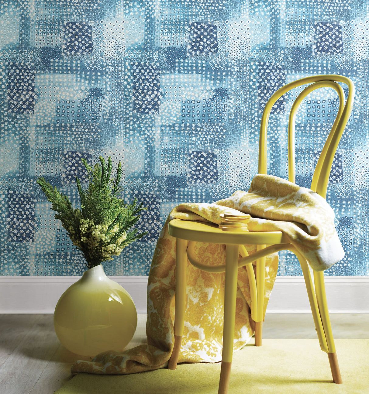 A-Street Prints 1014-001862 Flower Power Indigo Patchwork Wallpaper