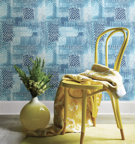 A-Street Prints 1014-001862 Flower Power Indigo Patchwork Wallpaper