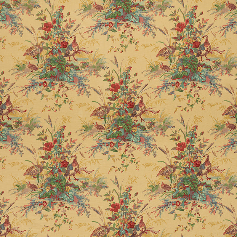 Schumacher Quail Meadow Spring Fabric - Eade's Wallpaper