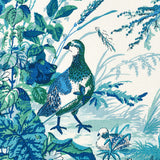 Schumacher Quail Meadow Peacock Fabric - Eade's Wallpaper