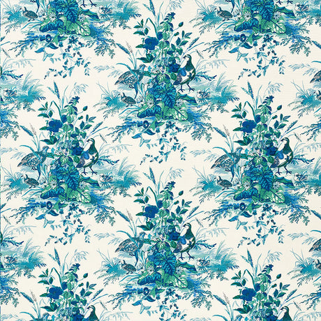 Schumacher Quail Meadow Peacock Fabric - Eade's Wallpaper