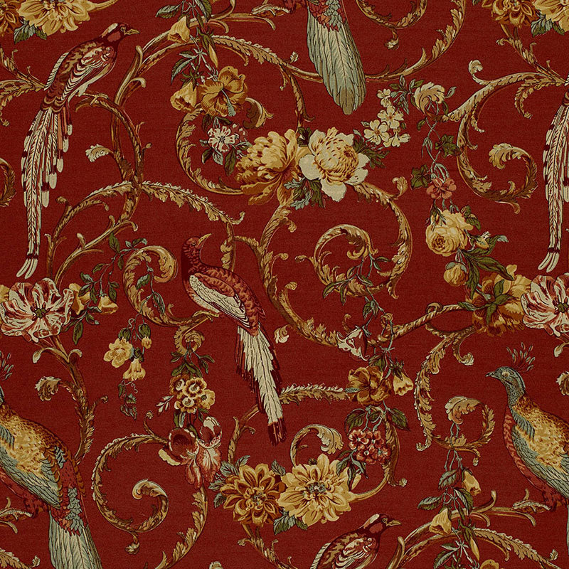 Schumacher Madrigal Brick Red Fabric - Eade's Wallpaper