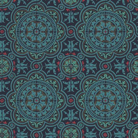 COLE & SON 117/8021.CS.0 PICCADILLY PETROL/RED/METALLIC GOLD ON INK Wallpaper - Eade's Wallpaper