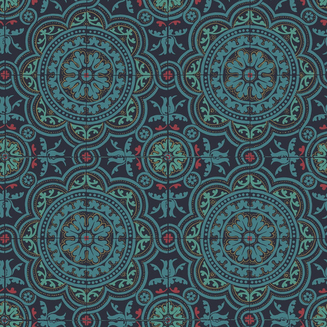 COLE & SON 117/8021.CS.0 PICCADILLY PETROL/RED/METALLIC GOLD ON INK Wallpaper - Eade's Wallpaper