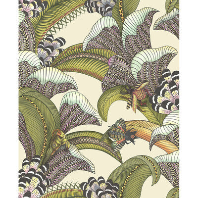 COLE & SON 119/1001.CS.0 HOOPOE LEAVES OLIVE/CHART/FUCHSIA ON CREAM Wallpaper - Eade's Wallpaper