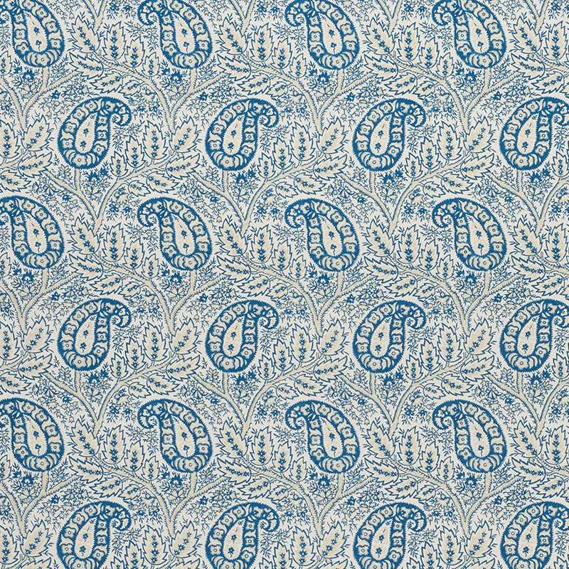 Schumacher Whittaker Paisley Indigo Fabric - Eade's Wallpaper