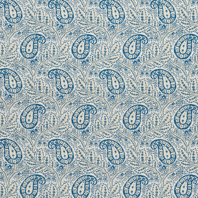 Schumacher Whittaker Paisley Indigo Fabric - Eade's Wallpaper