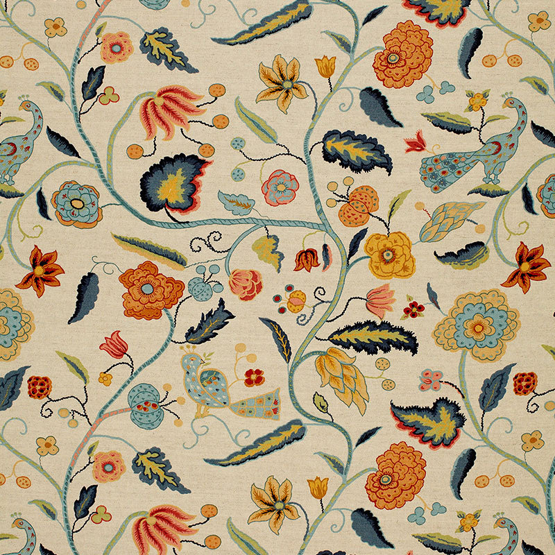 Schumacher Apsley Vine Apricot & Teal Fabric