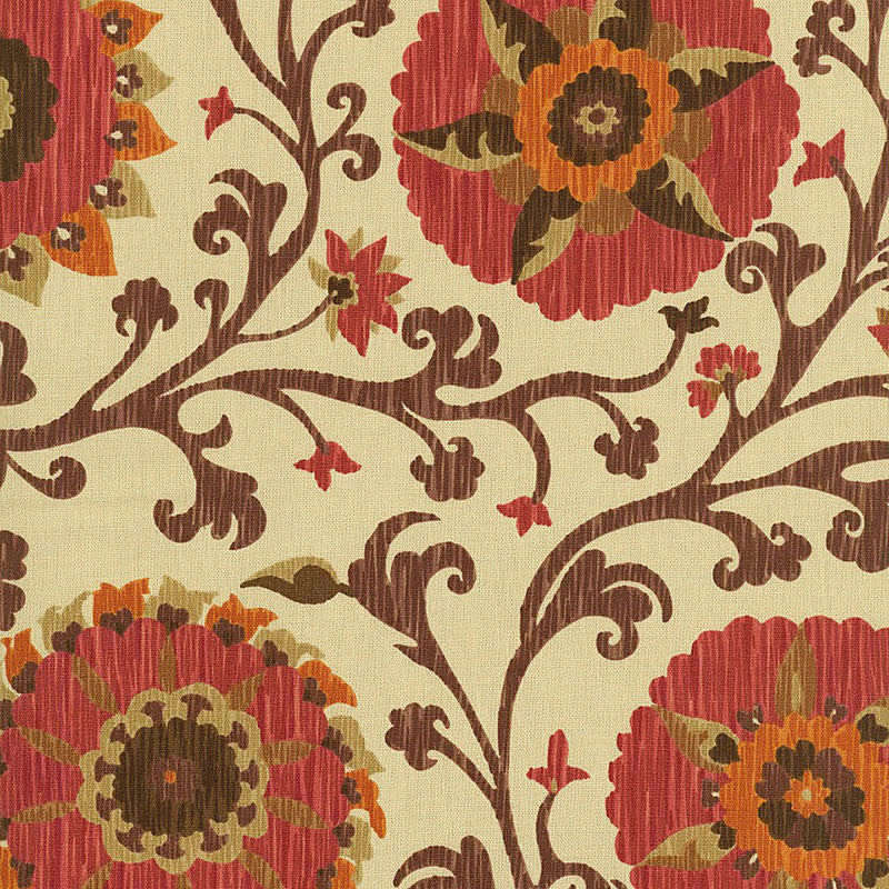 Schumacher Fergana Embroidery Print Raisin Fabric