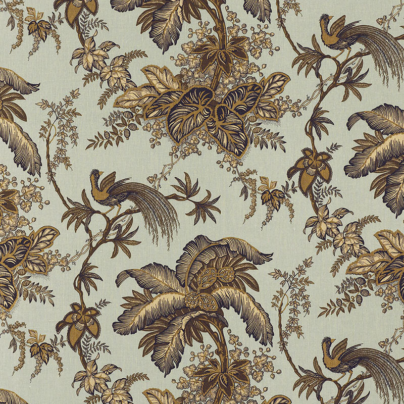 Schumacher Coconut Grove Aqua & Tan Fabric