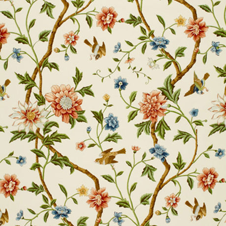 Schumacher Shangtu Floral Porcelain Fabric - Eade's Wallpaper