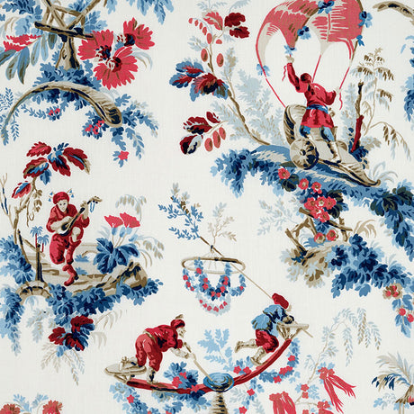 Schumacher Plaisirs De La Chine Bleu & Rouge Fabric - Eade's Wallpaper