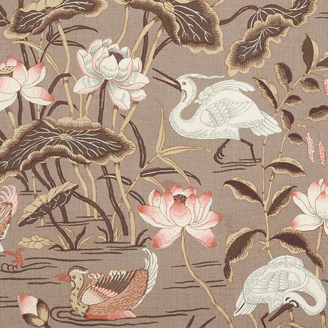 Schumacher Lotus Garden Mocha Fabric - Eade's Wallpaper