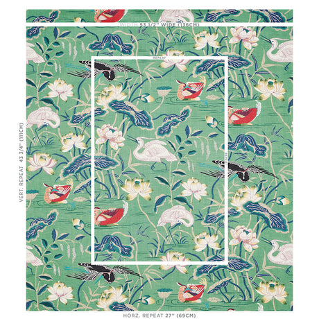 Schumacher Lotus Garden Jade Fabric - Eade's Wallpaper
