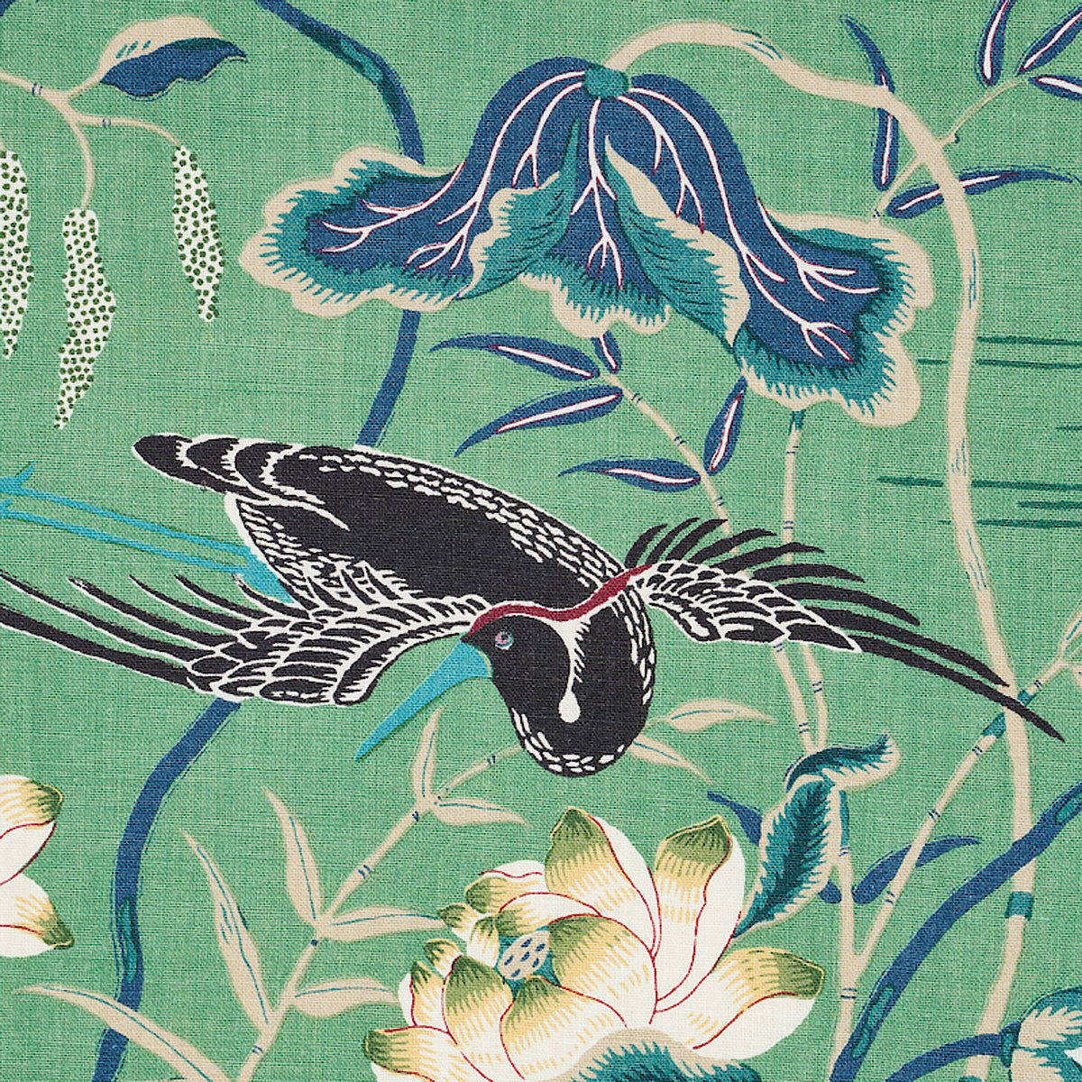 Schumacher Lotus Garden Jade Fabric - Eade's Wallpaper