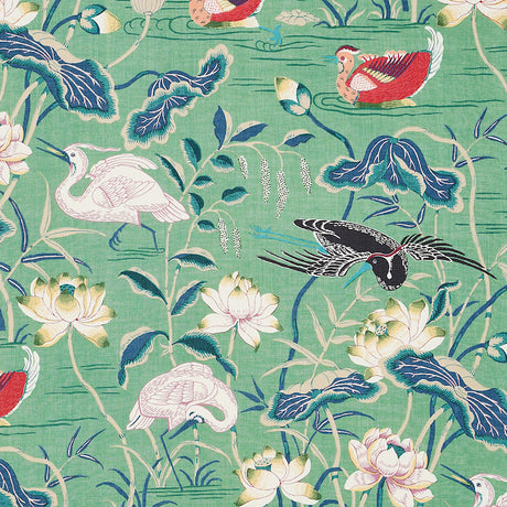 Schumacher Lotus Garden Jade Fabric - Eade's Wallpaper