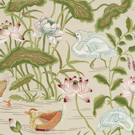 Schumacher Lotus Garden Parchment Fabric - Eade's Wallpaper
