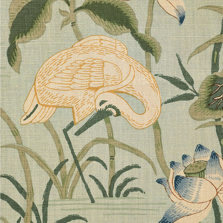 Schumacher Lotus Garden Aqua Fabric - Eade's Wallpaper