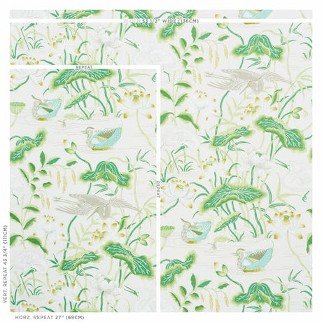 Schumacher Lotus Garden Leaf Fabric - Eade's Wallpaper