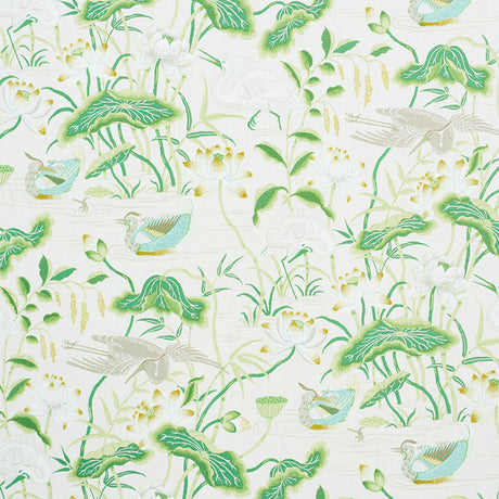 Schumacher Lotus Garden Leaf Fabric - Eade's Wallpaper