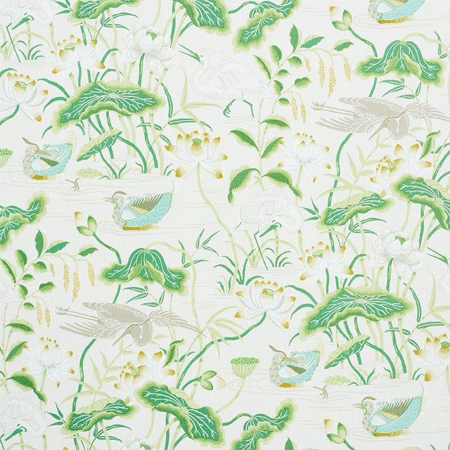 Schumacher Lotus Garden Leaf Fabric - Eade's Wallpaper