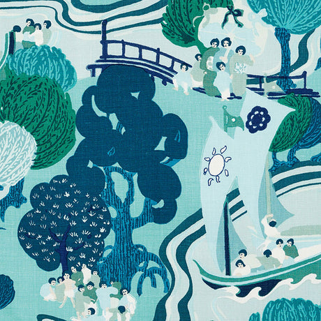 Schumacher Pearl River Sea Fabric - Eade's Wallpaper