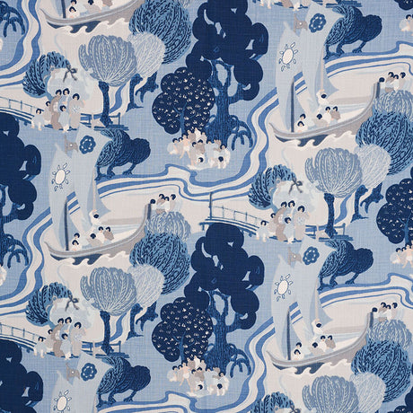 Schumacher Pearl River Blues Fabric - Eade's Wallpaper