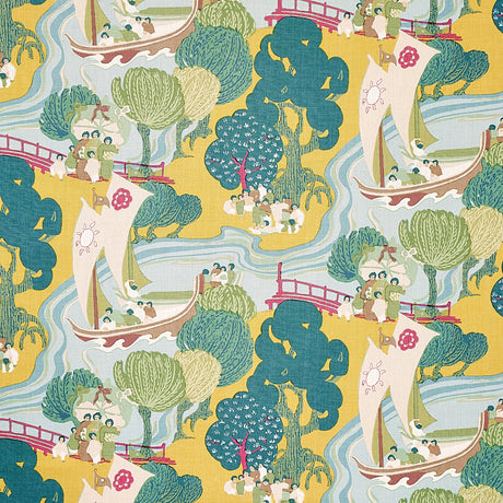 Schumacher Pearl River Yellow Fabric - Eade's Wallpaper