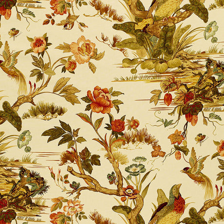 Schumacher Le Faisan Chinoiserie Spice Fabric - Eade's Wallpaper