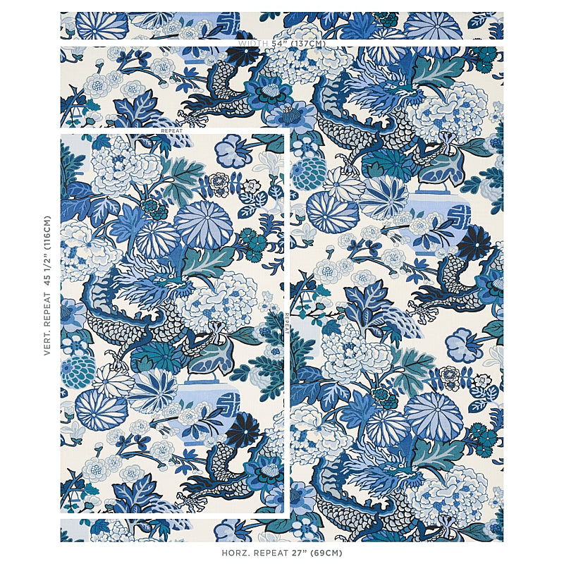 Schumacher 173272 CHIANG MAI DRAGON in CHINA BLUE Fabric - E