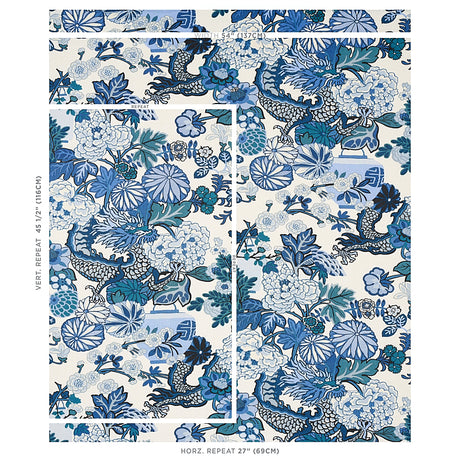 Schumacher Chiang Mai Dragon China Blue Fabric