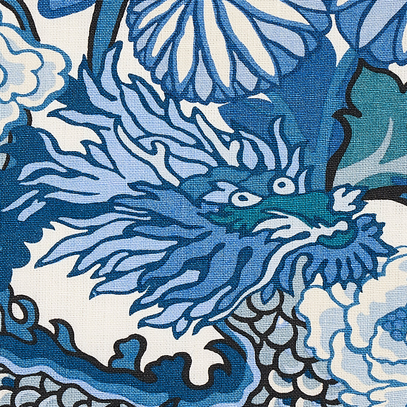 Schumacher 173272 CHIANG MAI DRAGON in CHINA BLUE Fabric - E