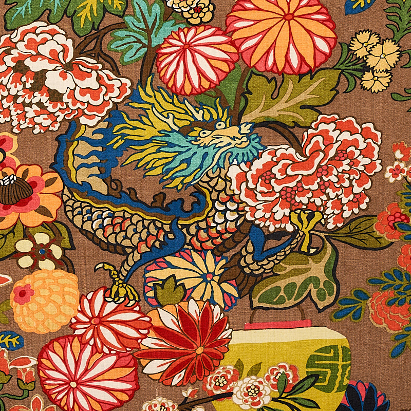 Schumacher Chiang Mai Dragon Mocha Fabric