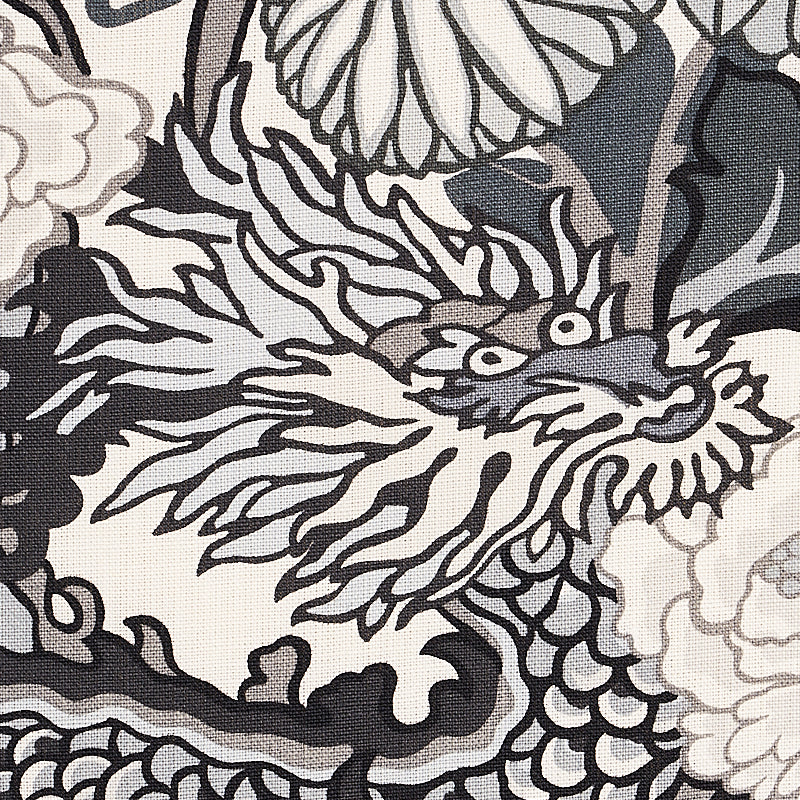 Schumacher 173276 CHIANG MAI DRAGON in SMOKE Fabric - EXUBER