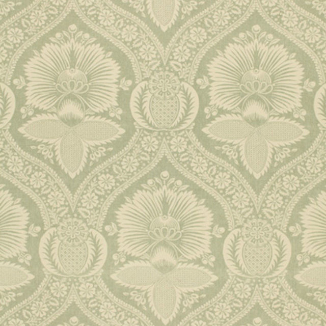 Schumacher Villandry Damask Print Mineral Fabric - Eade's Wallpaper
