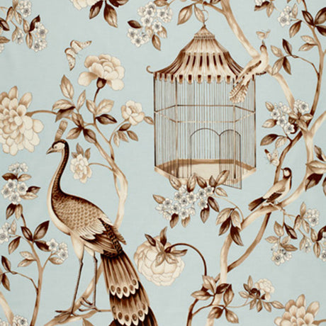 Schumacher Oiseaux Et Fleurs Mineral Fabric - Eade's Wallpaper