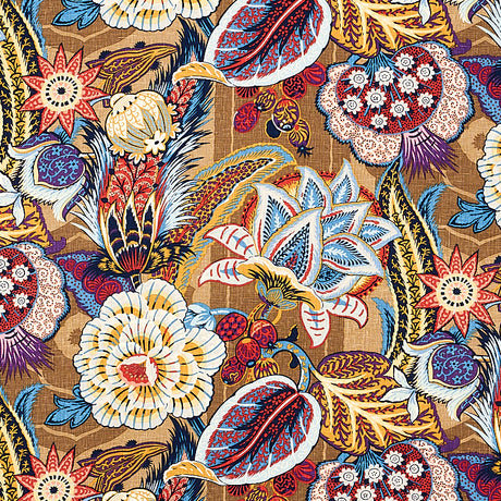 Schumacher Zanzibar Linen Print Cerulean Fabric - Eade's Wallpaper