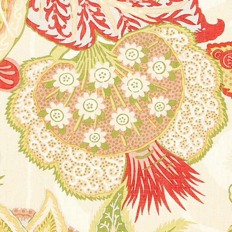Schumacher Zanzibar Linen Print Melon Fabric - Eade's Wallpaper