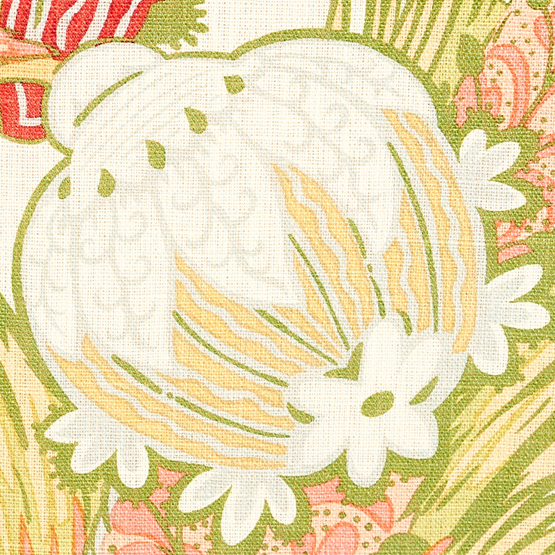 Schumacher Zanzibar Linen Print Melon Fabric - Eade's Wallpaper