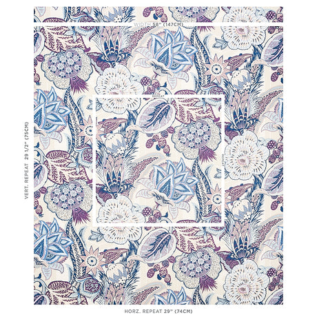 Schumacher Zanzibar Linen Print Hyacinth Fabric - Eade's Wallpaper