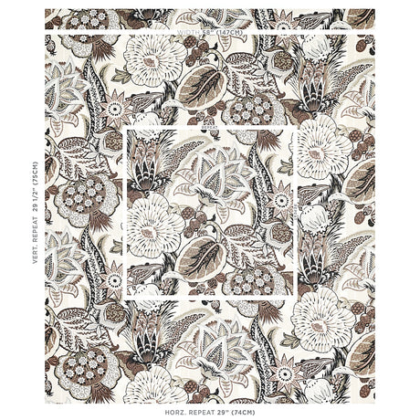 Schumacher Zanzibar Linen Print Ebony & Mocha Fabric - Eade's Wallpaper